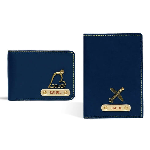 Personalised Men's Wallet Combo With Charm - Blue - Uncommongifts.in