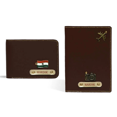 Personalised Men's Wallet Combo With Charm - Brown - Uncommongifts.in