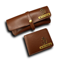 Personalised Men's Wallet Combo With Charm - Brown - Uncommongifts.in