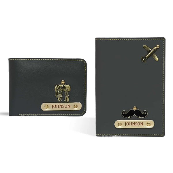 Personalised Men's Wallet Combo With Charm - Grey - Uncommongifts.in