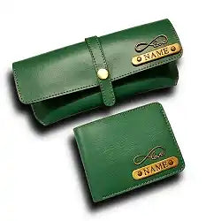 Personalised Men's Wallet Combo With Charm - Black