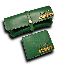 Personalised Men's Wallet Combo With Charm - Olive - Uncommongifts.in
