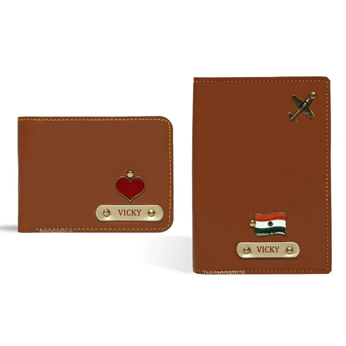Personalised Men's Wallet Combo With Charm - Tan - Uncommongifts.in