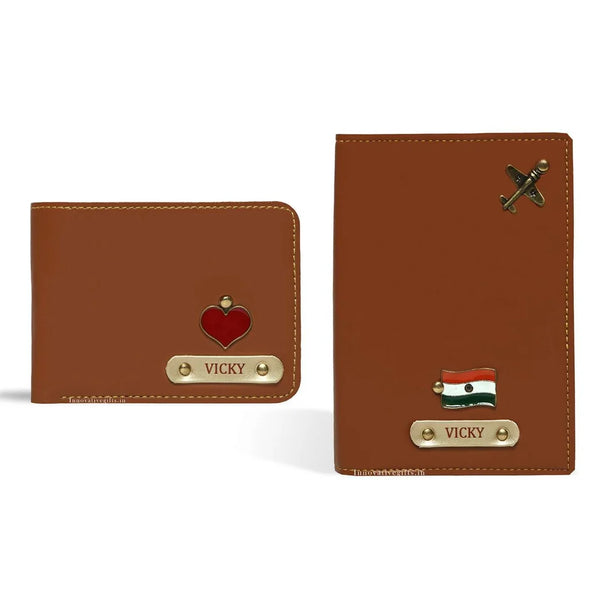 Personalised Men's Wallet Combo With Charm - Tan - Uncommongifts.in