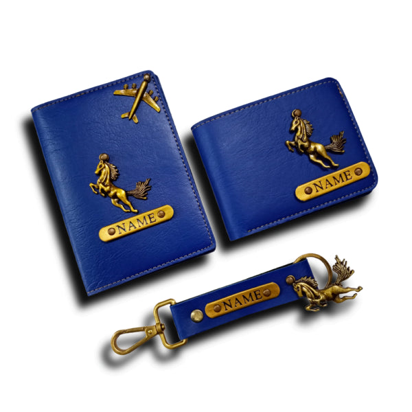 Personalised Men's Wallet Gift Combo With Charm - Blue - Uncommongifts.in