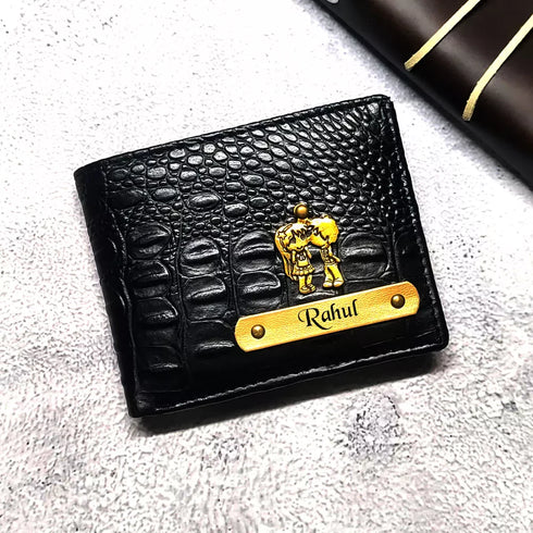 Personalised Men's Wallet With Charm - Black - Uncommongifts.in