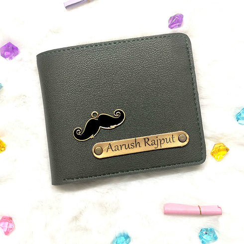 Personalised Men's Wallet With Charm - Grey - Uncommongifts.in