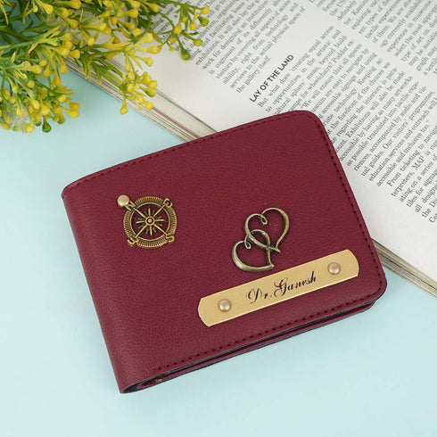 Personalised Men's Wallet With Charm - Maroon - Uncommongifts.in
