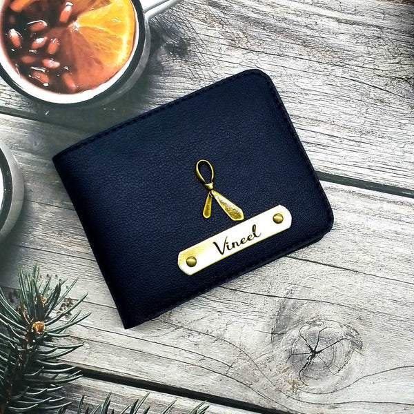 Personalised Men's Wallet With Charm - Navy Blue - Uncommongifts.in