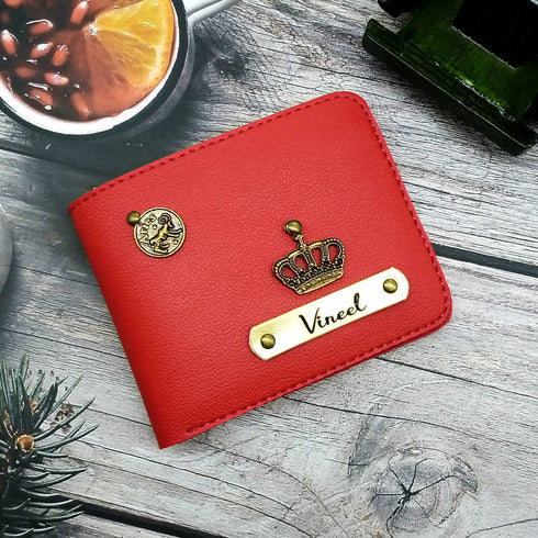 Personalised Men's Wallet With Charm - Red - Uncommongifts.in