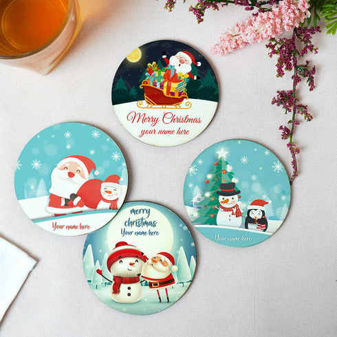 Personalised Merry Christmas MDF Coaster Set Of 4 - Uncommongifts.in