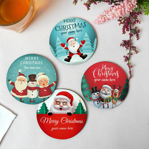 Personalised Merry Christmas MDF Coaster Set Of 4 - Uncommongifts.in