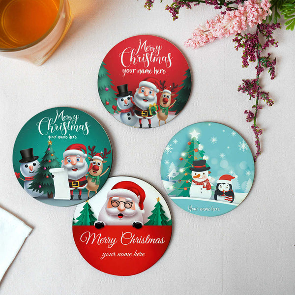 Personalised Merry Christmas MDF Coaster Set Of 4 - Uncommongifts.in