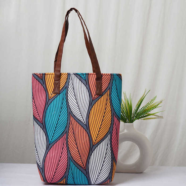Personalised Multicolor Leaf's Printed Structured Tote Bag