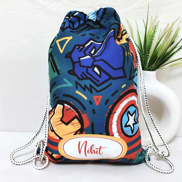 Personalised Multicolor Printed Kids Drawstring Bag