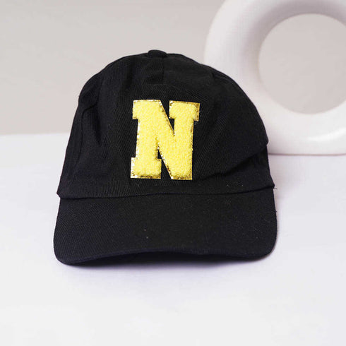 Personalised N Alphabet Kids Cap/Hat - Black
