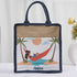 Personalised Navy Blue Jute & Canvas Lunch Bag - Uncommongifts.in