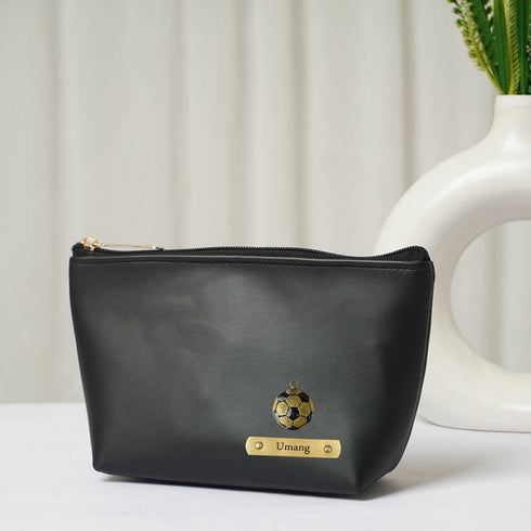 Personalised Vegan PU Pouch with Charms - Black - Uncommongifts.in