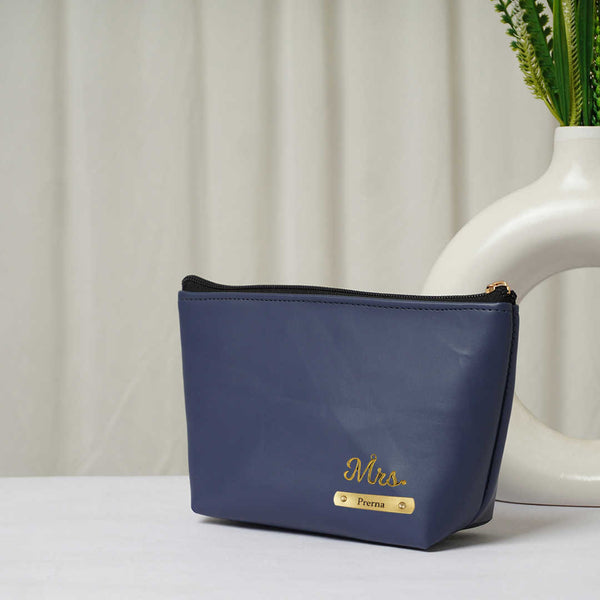 Personalised Vegan PU Pouch with Charms - Grey - Uncommongifts.in