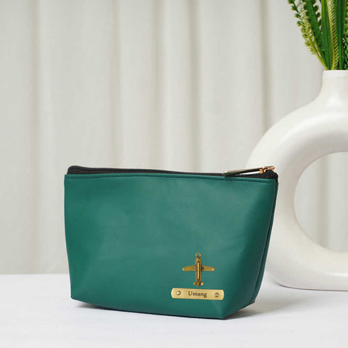 Personalised Vegan PU Pouch with Charms - Olive - Uncommongifts.in