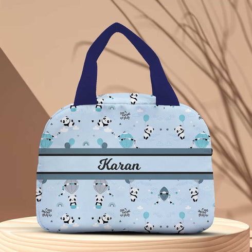 Personalised Panda Printed Kids Lunch Bag With Handle