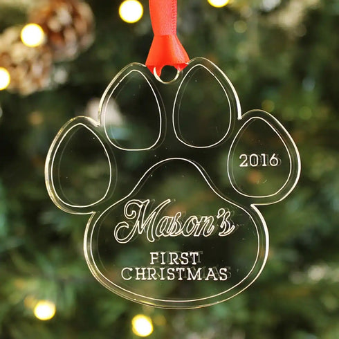 Personalised Paw Acrylic Ornament for Christmas
