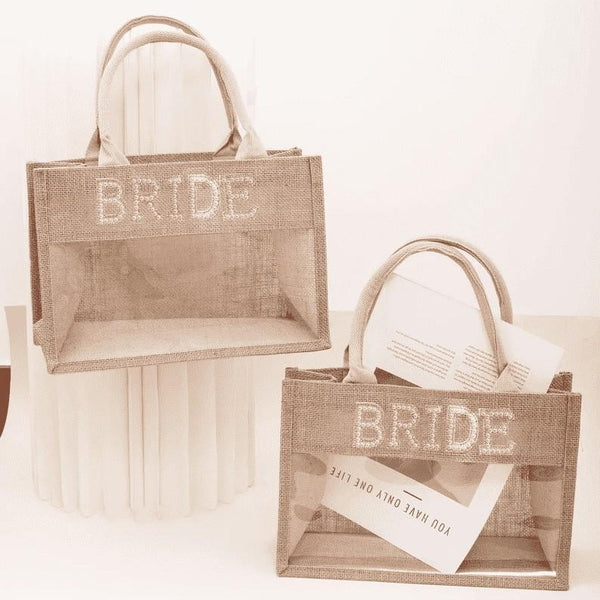 Personalised Pearl Bride Initials Jute Bag