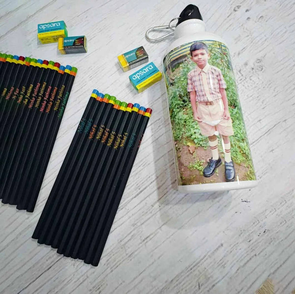 Personalised Photo Bottle with Pencil Combo for Kids