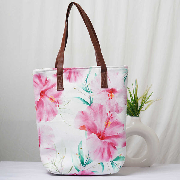 Personalised Pink Floral Printed Structured Tote Bag