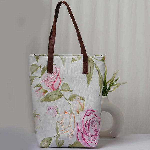 Personalised Pink Floral Printed Structured Tote Bag