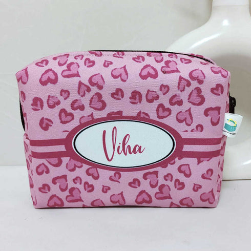 Personalised Pink Hearts Printed Kids Box Pouch