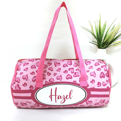 Personalised Pink Hearts Printed Kids Swimming Duffle Bag
