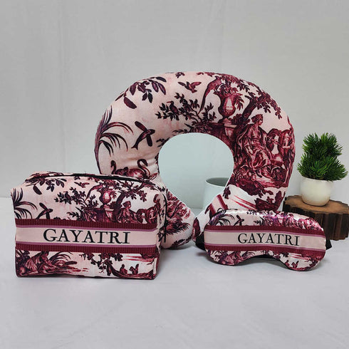Personalised Pink Printed Neck Pillow Combo Gift Set