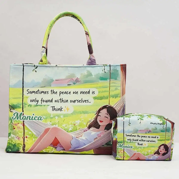 Personalised Printed Box Bag with Box Pouch Combo