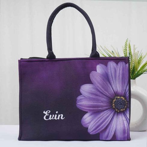 Personalised Purple Printed Box Tote Bag Combo Gift Set - Uncommongifts.in