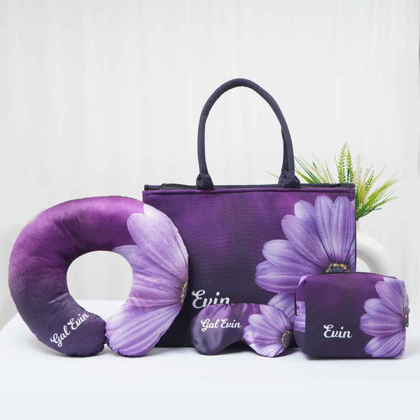 Personalised Purple Printed Box Tote Bag Combo Gift Set - Uncommongifts.in