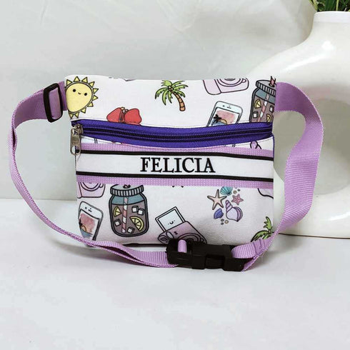 Personalised Purple Printed Kids Waist Pouch