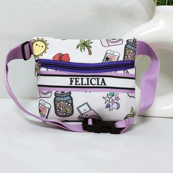 Personalised Purple Printed Kids Waist Pouch