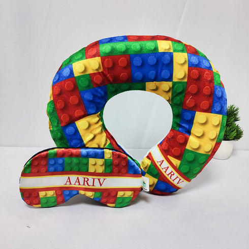 Personalised Puzzle Printed Kids Neck Pillow & Eye Mask Combo Gift Set