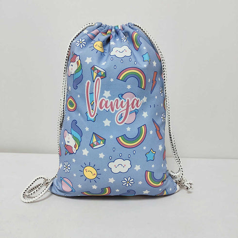 Personalised Rainbow Printed Kids Drawstring Bag