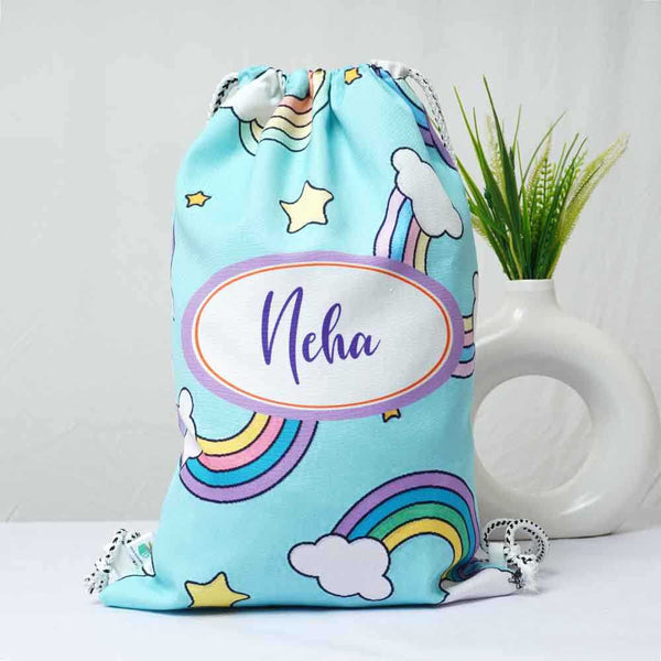 Personalised Rainbow Printed Kids Drawstring Bag