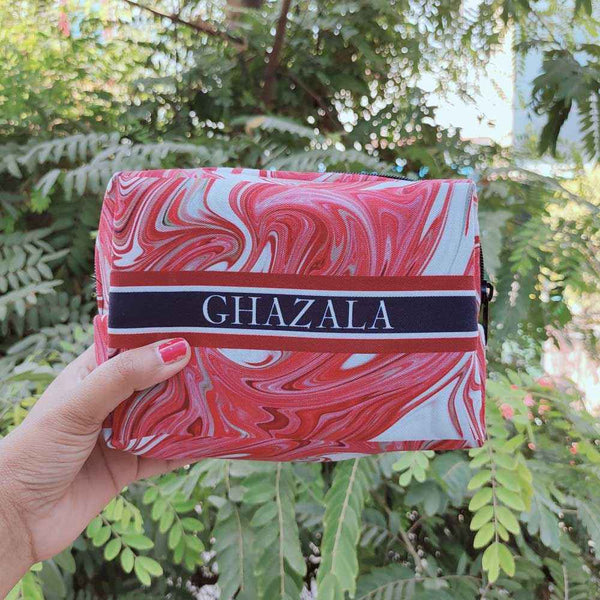 Personalised Red Marble Printed Box Pouch