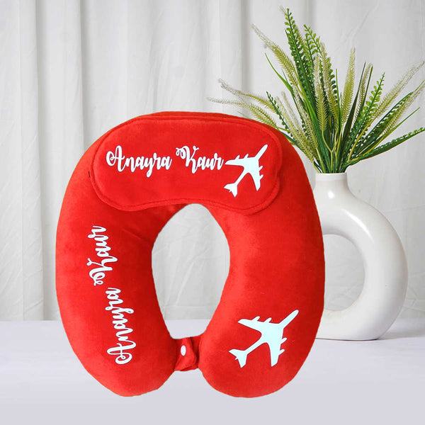 Personalised Red Neck Pillow & Eye Mask Combo Gift Set for Kids