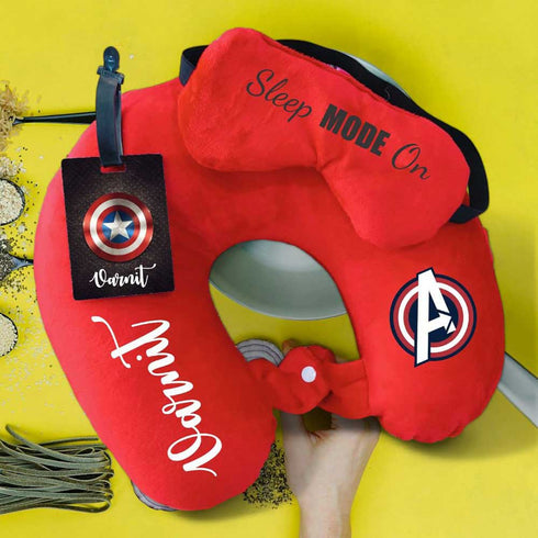 Personalised Red Printed Kids Neck Pillow Combo