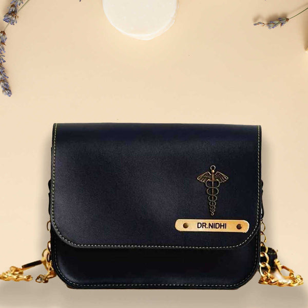 Personalised Sling Bag with Charms - Black - Uncommongifts.in
