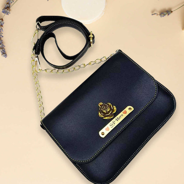 Personalised Sling Bag with Charms - Blue - Uncommongifts.in