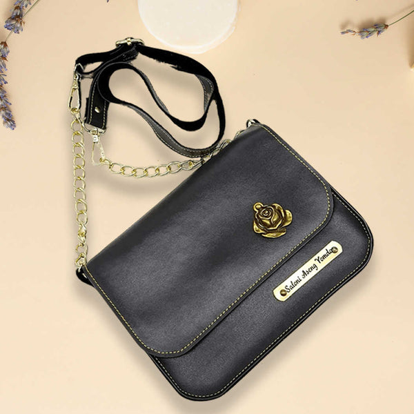 Personalised Sling Bag with Charms - Grey - Uncommongifts.in