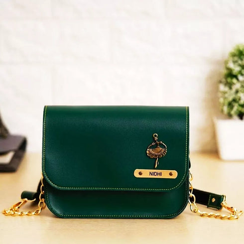 Personalised Sling Bag with Charms - Olive - Uncommongifts.in