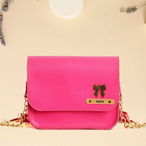Personalised Sling Bag with Charms - Pink - Uncommongifts.in