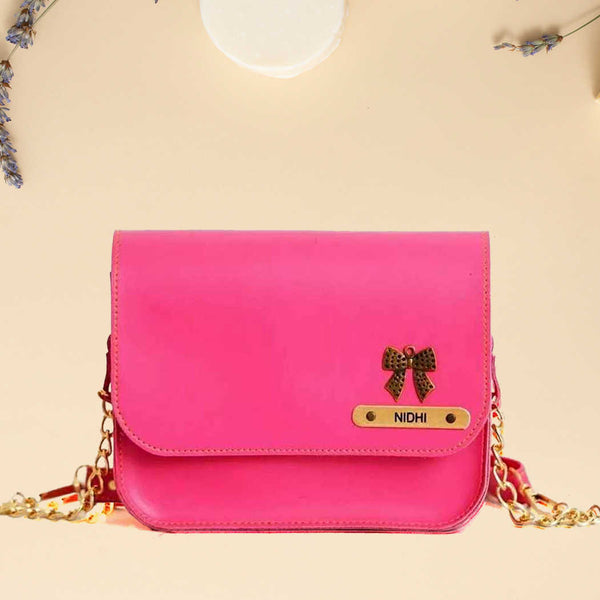 Personalised Sling Bag with Charms - Pink - Uncommongifts.in